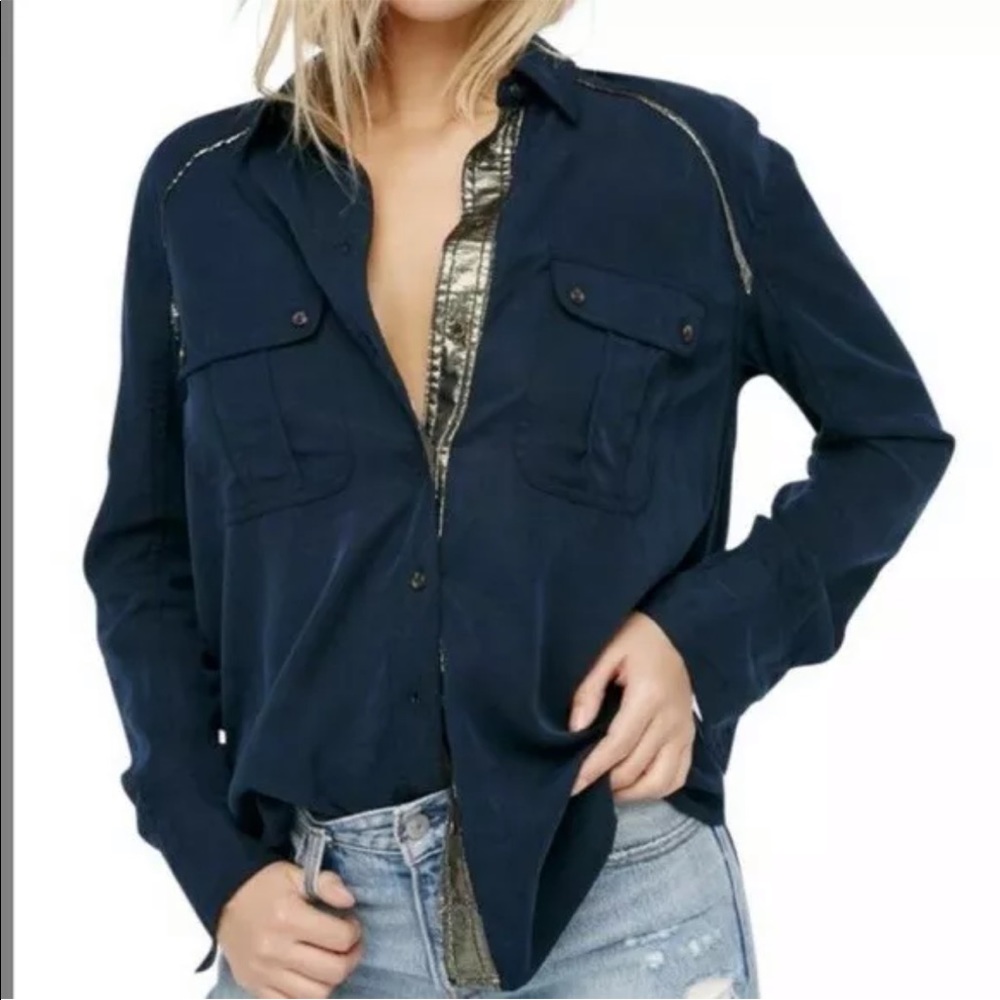 Free People Off Campus Button Down Shirt Large